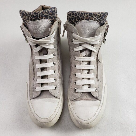 Candice Cooper High Top Sneaker Womens 7.5 EU 38 Beige Suede Side Zip Shoe Italy - Picture 3 of 11